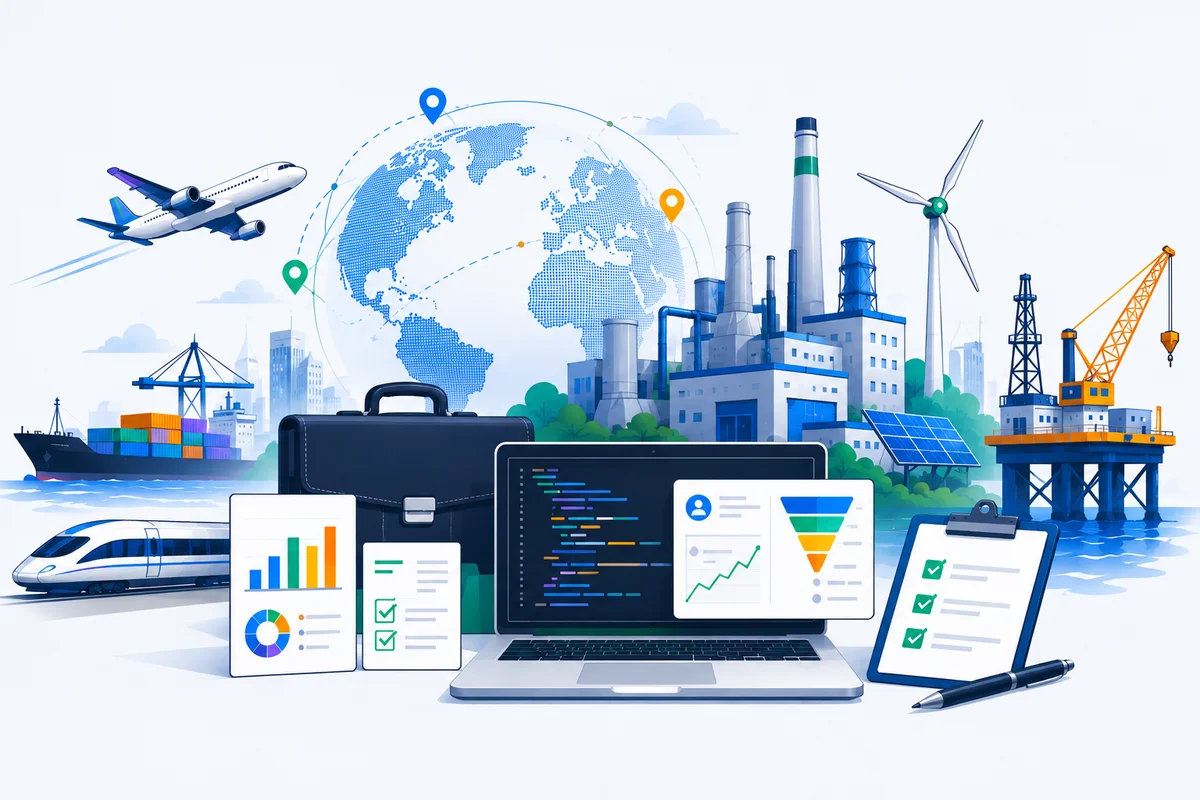 Illustration colorée représentant l’univers de la vente et de l’informatique